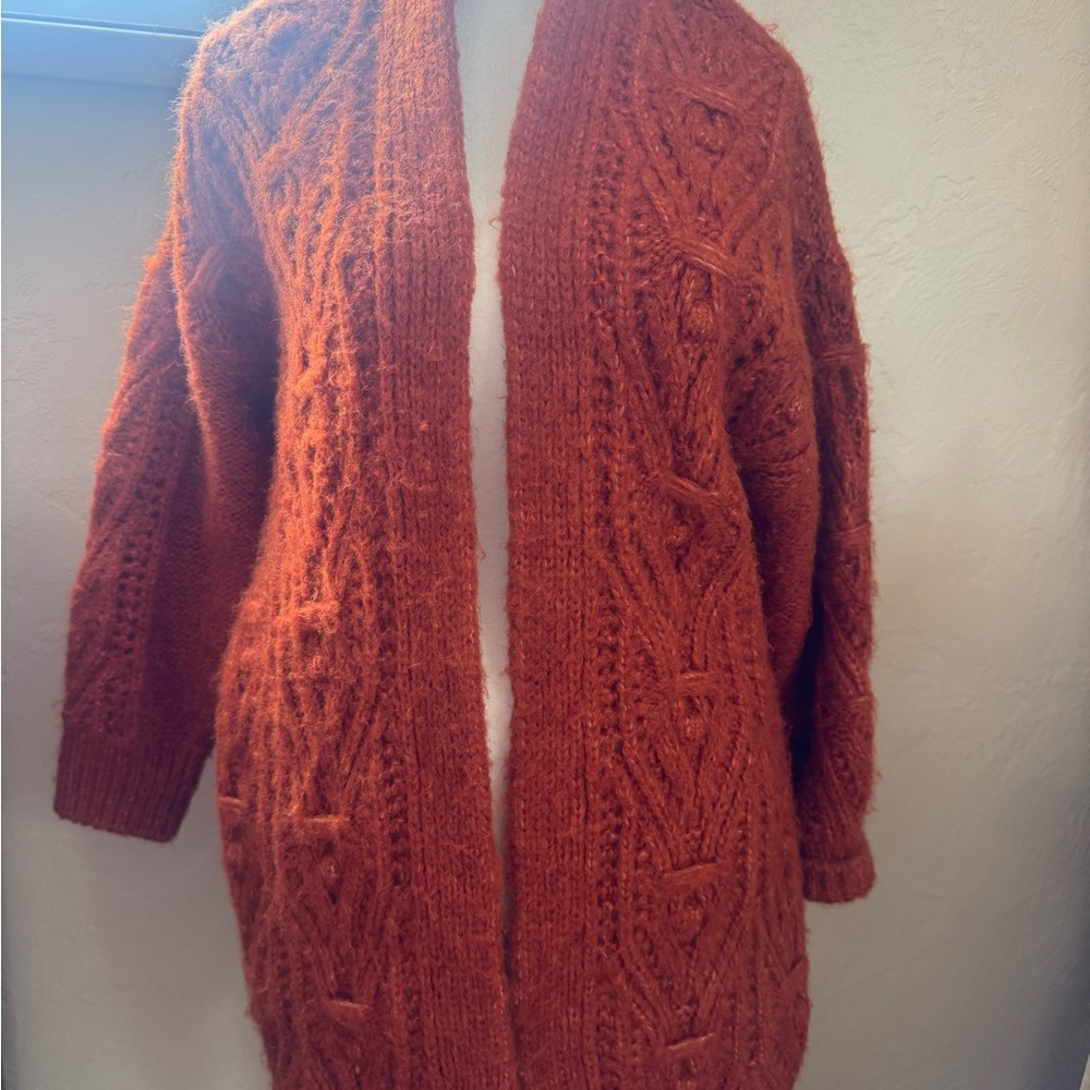 Anthropologie Brown and Orange Cable Knit Cardigan